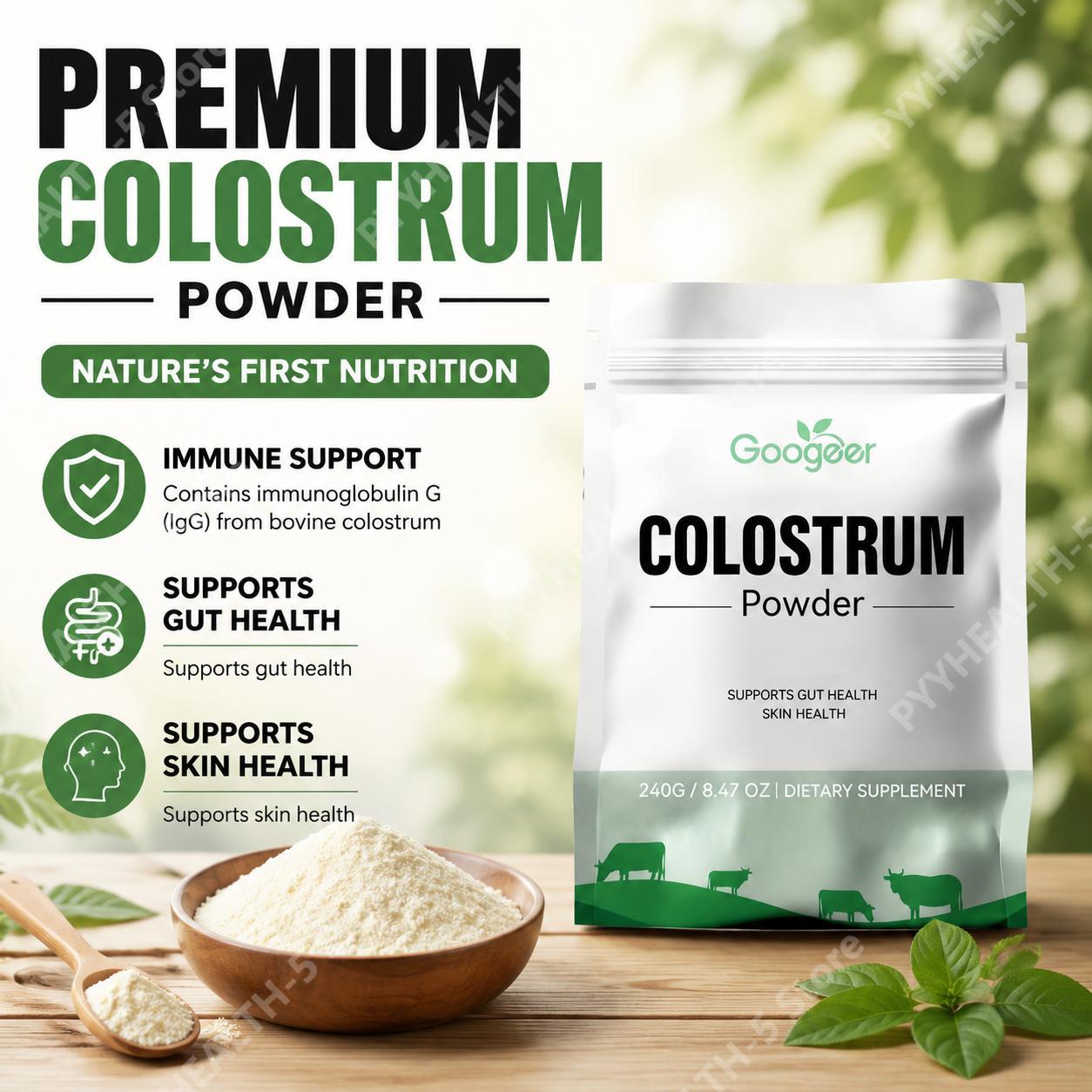 Colostrum Bovine Powder - Googeer Kolostrum-Pulver Unterstützt Darmgesundheit und Hautgesundheit
