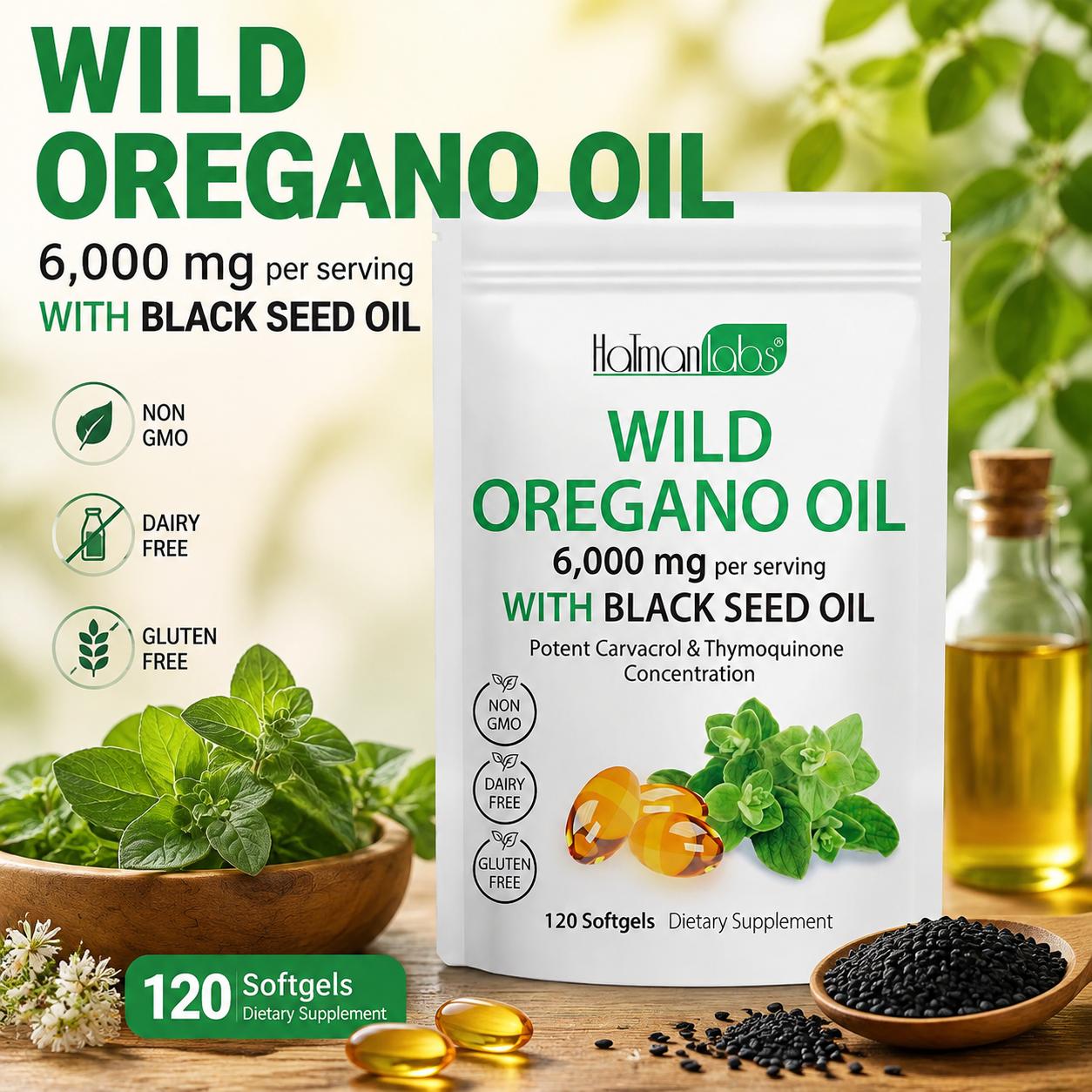 Black Seed Oil Capsule - Wildes Oreganoöl mit Schwarzkümmelöl in Softgels,